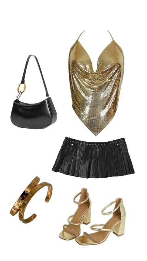 #shiny #gold #y2k 2000s Outfit, Outfit Layout, Gold Girl, Night Outfits, Fashion Inspo Outfits, Party Outfit, Stylish Outfits, Lookbook, Fashion Inspo