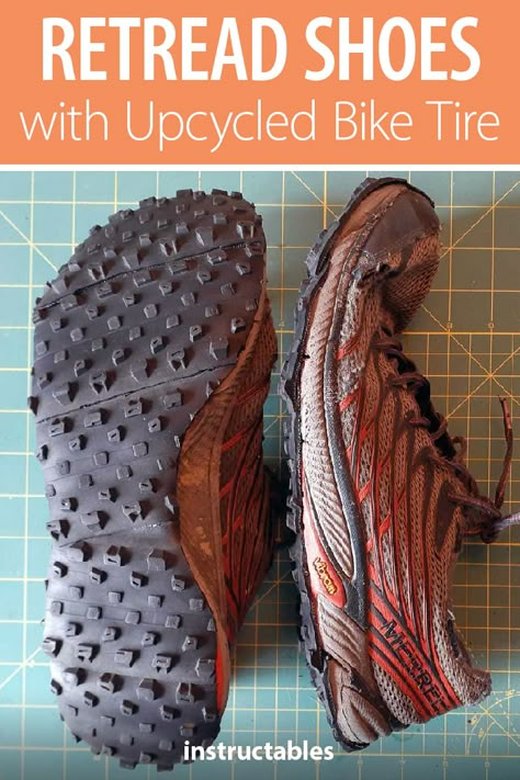 Resole Shoes Diy, Recycled Shoes Diy Ideas, Bike Tire Crafts, Shoe Repair Diy, Bike Tube Crafts, Homemade Shoes, Dye Paper, Upcycled Bike, Recycled Shoes