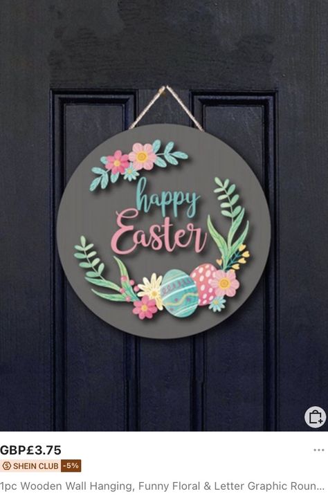 Decoration For Easter, Easter Wood Signs, Easter Front Door, Happy Easter Sign, Easter Door Hanger, Easter Sign, Floral Signs, Wooden Wall Hanging, Easter Door