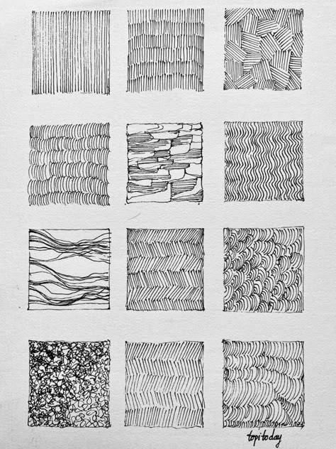 Architecture Hatching Patterns, Pen Drawing Techniques, Different Textures Drawing, Sketching Textures, Texture Drawing Ideas, Mark Making Art, Textures Drawing, Ink Shading, Linear Drawings