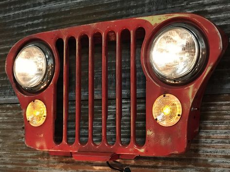 Steampunk Industrial Jeep Grille Wall Hanger Sconce / Automotive / #20 Jeep Wrangler Grill, Grill Wall, Car Parts Furniture, Pub Interior Design, Christmas Car Decorations, Bar Casa, Car Grill, Pub Interior, Grill Light