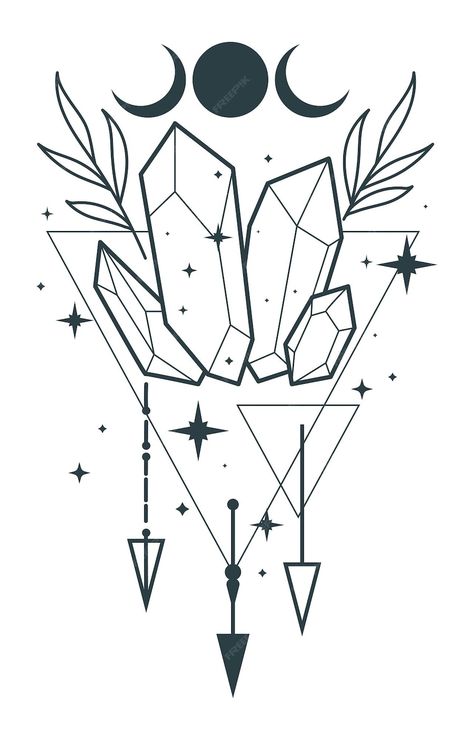 Premium Vector | Print Crystal Coloring Page, Graphic Drawings, Crystal Illustration, Crystal Tattoo, Crystal Drawing, Boho Crystal, Illustration Ideas, Lunar Eclipse, Flash Art