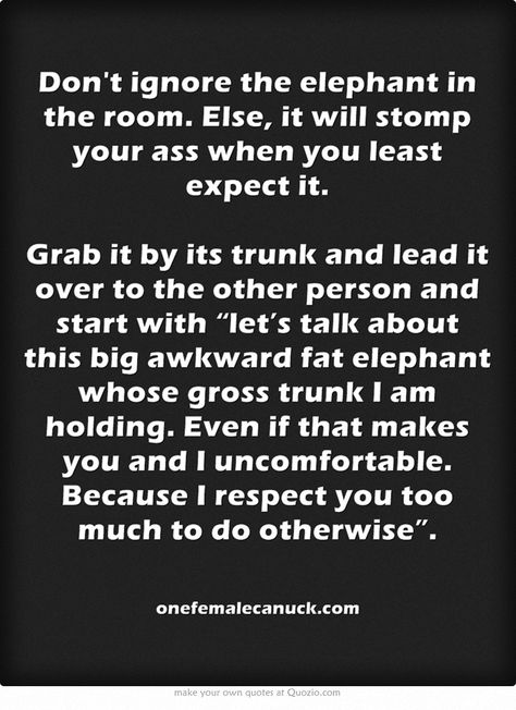 How Do You Put An Elephant In The Fridge Joke, Elephant Meaning Quotes, Elephant In The Room Quotes, Room Quotes, The Elephant In The Room, Elephant In The Room, Dont Lose Yourself, Elephants Never Forget, I Respect You