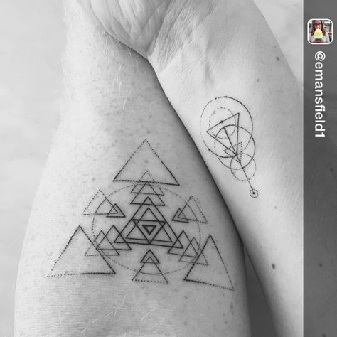 “Repost from explaining the meaning of our new tattoos. Triangle: change, intellect, strength. Circle: life-giving, spirit, wholeness. Our new…” Equilibrium Tattoo, Geometric Triangle Tattoo, Vector Equilibrium, Geometric Tattoo Meaning, Tattoos Meaning Strength, Triangle Tattoo Meaning, Tattoo Couple, Dr Woo, Couples Tattoo Designs