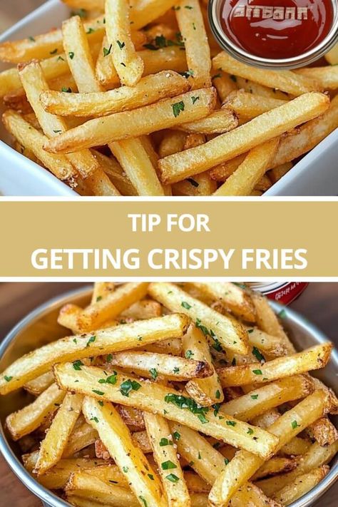 Salt And Vinegar Fries, Oven Baked French Fries, Oven Baked Fries, Potatoe Recipes, Crispy Fries, Homemade Fries, Making French Fries, Crispy French Fries, Homemade French Fries