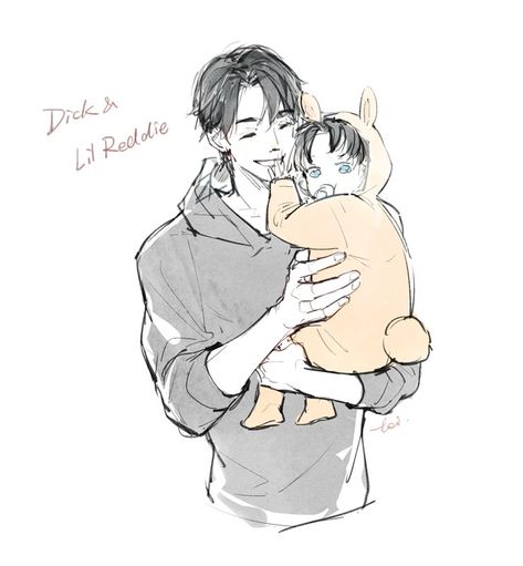 Baby Drawing Reference, Man Holding Baby, Cassandra Cain, Baby Drawing, Tim Drake, Stay Gold, Holding Baby, Jason Todd, Red Hood