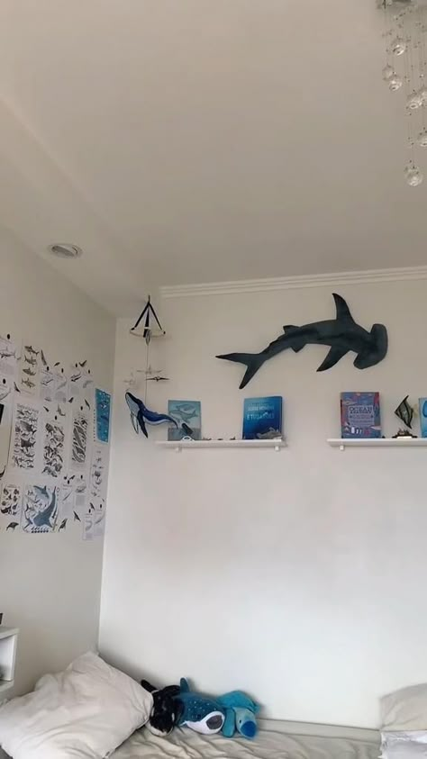 Make your room aesthetic and more attractive Follow us Make Your Room Aesthetic, Ocean Room Ideas, Underwater Room, Shark Room, Ocean Themed Rooms, Ocean Room Decor, Ocean Bedroom, Ocean Themed Bedroom, Zimmer Diy