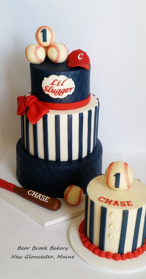 Baseball Lil slugger cake and smash cake Baseball Theme Cakes, Baseball Birthday Cakes, Baseball Theme Birthday, Baseball First Birthday, Baseball Cake, Boys First Birthday Party Ideas, Boys 1st Birthday Party Ideas, Baby Boy 1st Birthday Party, Baseball Birthday Party