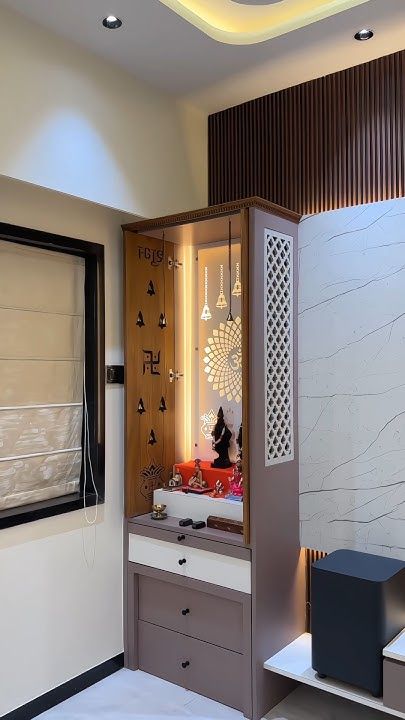 Modern Pooja Room Design in Bengaluru 🪔 | Create a Divine Space at Home in 2025 Dev Ghar Design, Modern Pooja Room Design, Modern Pooja Room, Dev Ghar, Pooja Room Designs, Pooja Room Design, Pooja Rooms, Prayer Room, Pooja Room