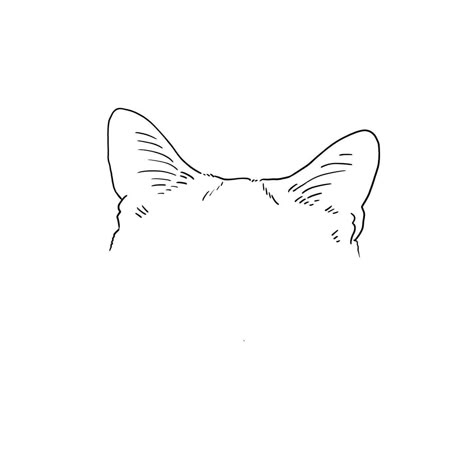 Cat Ear Line Drawing, Cat Tattoo Memorial Simple, Pet Outline Tattoo Cat, Cat Ears Tattoo Simple, Cat Line Drawing Simple, Cat Lover Tattoo Minimalist, Cat Forehead Tattoo, Cat Head Tattoo Outline, Cat Ear Tattoo Simple