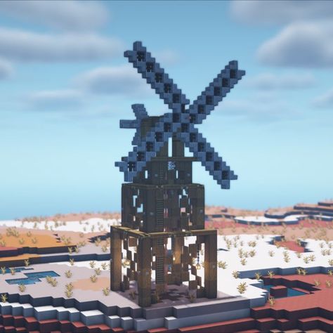 A Minecraft tutorial to create a western windmill. Minecraft Western House Ideas, Minecraft Wild West Buildings, Minecraft Create Mod Ideas, Minecraft Western Builds, Minecraft Western Town, Minecraft Cowboy, Minecraft Infrastructure, Western Minecraft Builds, Wild West Minecraft