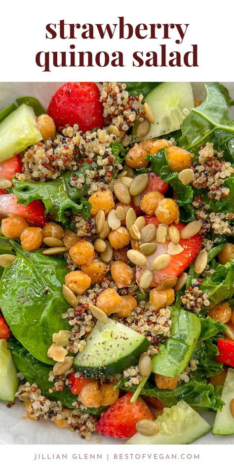 🤩Get ready to tantalize your taste buds with this scrumptious Sassy Strawberry Quinoa Salad! 🌈Vibrant colors, fresh flavors, and an explosion of nutritious ingredients. Don't miss out on this delicious and healthy masterpiece!🥗Get the full recipe👉 Healthy Salad For Lunch, Strawberry Dinner, Quinoa Salad Vegan, Strawberry Quinoa, Balanced Salad, Quick Easy Vegan Recipes, Quinoa Chickpea Salad, Healthy Lunch Salad, Quinoa Salad Recipe