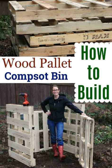 DIY - How to Build a Compost Bin Out of Wood Pallets - One Hundred Dollars a Month Build A Compost Bin, Pallet Compost Bin, Pallet Compost, Wooden Compost Bin, Compost Bin Pallet, Making A Compost Bin, Compost Bin Diy, Compost Bins, Diy Compost