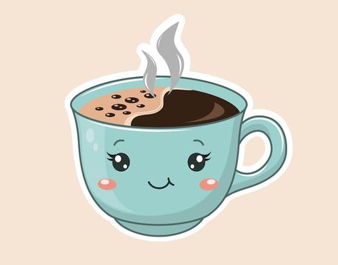 Kawaii cup of tea | Premium Vector #Freepik #vector #cute-coffee #funny-food #tea-cup #funny Kawaii Vector, Kawaii Cups, Tea Wallpaper, Funny Cups, Coffee Funny, Paper Coffee Cup, Coffee Pictures, Cafe Art, Cup Art