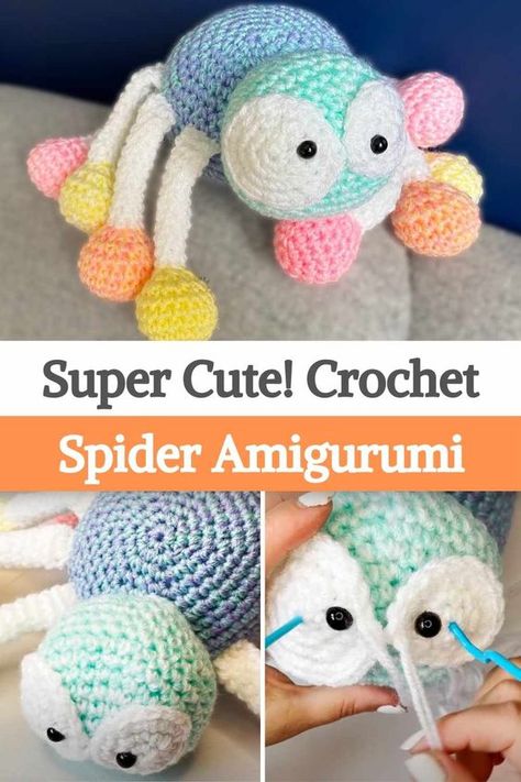 Super Cute! Crochet Spider Amigurumi #CrochetIdeas, #CrochetArt Crocheted Spider, Spider Plush, Crochet Spider, Super Cute Crochet, Quick Crochet Projects, Crochet Toys Free Patterns, Gifts Crochet, Crochet Toys Free, Knitting Loom