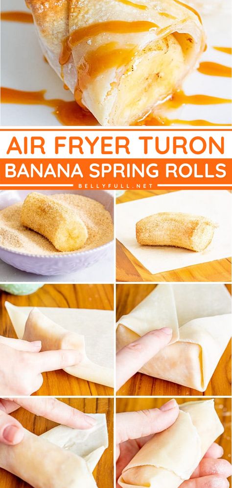 {Air Fryer} Turon-Banana Spring Rolls Air Fryer Filipino Recipes, Filipino Turon, Turon Recipe, Banana Lumpia, Banana Spring Rolls, Air Fryer Banana, Spring Snacks, Cooking Bananas, Banana Roll