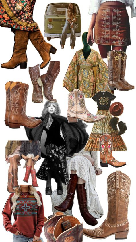 Rock Boho Chic, 70 Fashion Women Style, 1950s Aesthetic Fashion, 1970s Rock Fashion, 70s Western Aesthetic, Western Hippie Fashion, Olive Jeans Outfit, 70s Cowgirl, Garden Outfit