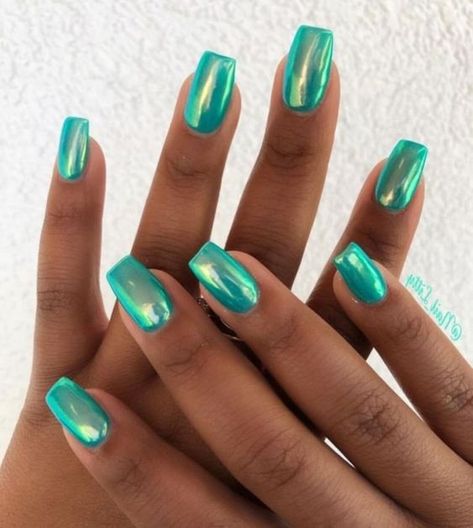 2024 Summer Chrome Nails: Green, White, Pink, Blue Trends in Almond & Short Shapes Chrome Powder Dip Nails, Turquoise Blue Chrome Nails, Teal Chrome Nails Designs, Chrome Aqua Nails, Neon Blue Chrome Nails, Turquoise Nails Chrome, Aqua Blue Chrome Nails, Blue Green Chrome Nails, Summer Chrome Nails Designs