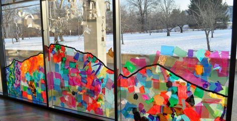 Rainbow Window Shades | Carle Museum Outdoor Collaborative Art, Window Art For Classroom, Window Display Classroom, Classroom Window Ideas, Collage Classroom, Window Art Projects, Window Collage, Community Art Projects, Classroom Window