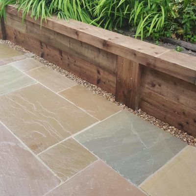 Natural Patio, Sandstone Patio, Garden Slabs, Garden Construction, Patio Gardens, Indian Sandstone, Hill Garden, Sandstone Paving, Driveway Entrance