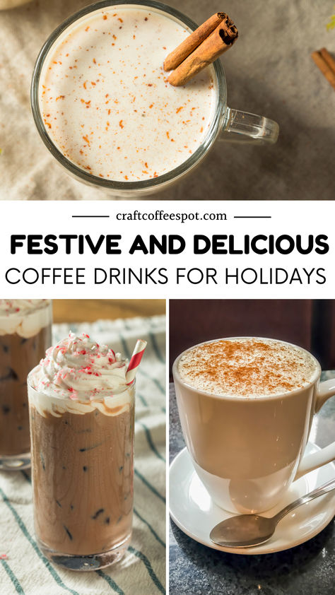 Celebrate the season with festive and delicious holiday coffee drinks! From peppermint mochas to spiced lattes, these recipes are perfect for cozy winter days and holiday gatherings. Peppermint Mocha Coffee Recipe, Christmas Coffee Cocktail, Best Christmas Starbucks Drinks, Winter Coffee Drinks, Alcoholic Coffee Drinks, Holiday Coffee Drinks, Caramel Brulee Latte, Christmas Starbucks, Hot Chocolate Fudge