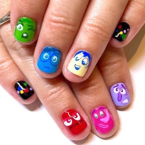 Nails Nails Disney, Disney Nail Designs, Disney Inspired Nails, Nail Art Halloween, Silver Nail Designs, Disney Nail, Ombre Nail, Disney Inside Out, Nail Art Disney