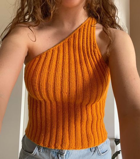 One Shoulder Knit Top, Knit Summer Dress, Knit Top Patterns, Rib Stitch, One Shoulder Top, One Shoulder Tops, Summer Ready, Off Shoulder Tops, Light Orange