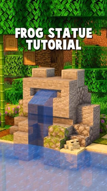 Minecraft Frog Statue Pond, Minecraft Frog Home, Minecraft Frog Waterfall, Minecraft Frog Habitat Ideas, Minecraft Water Feature Ideas, Minecraft Frog Fountain Tutorial, Minecraft Fountain Ideas Small Cute, Pond Landscaping Minecraft, Minecraft Frog Pond Ideas