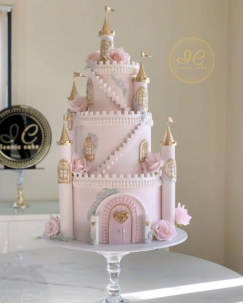 The most beautiful fairytail castle cake for princess Luiza’s birthday 💕 Gold @cakesbyangelamorrison #castlecake #princesscake… | Instagram Brithday Themes For Girl, Princes Cakes Ideas, Royal Princess Birthday Cake, Disney Castle Birthday Cake, Castle Cakes For Girls Birthday, Princess Cakes Ideas Girl Birthday, Castle Cake Design, Castle Birthday Theme, Pink Princess Birthday Cake