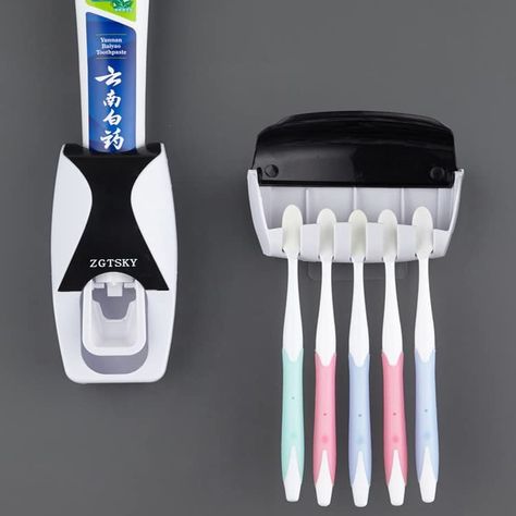 Wall Mounted Kids Toothbrush Holder Set Bathroom Tooth Brush Holder Toothpaste Squeezer Dispenser and with Automatic Black 6.54x3x3.23: Buy Online at Best Price in UAE - Amazon.ae Tooth Brush Holder, Wall Mounted Toothbrush Holder, Toothbrush Holder Wall, Toothbrush And Toothpaste Holder, Space Saving Bathroom, Sikat Gigi, Bad Accessoires, Toothpaste Squeezer, Toothbrush Storage