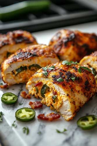 Jalapeño Popper Stuffed Chicken: The Perfect Recipe for Your Keto Diet Chicken Stuffed Jalapenos Bacon Wrapped, Baked Jalapeno Popper Chicken, Jalapeño Stuffed Chicken Breast, Chicken Stuffed Jalapeno Peppers, Jalapeño Popper Chicken Bake, Jalepeno Popper Stuffed Chicken, Jalapeño Chicken Recipes, Jalapeno Poppers Oven, Jalapeño Stuffed Chicken