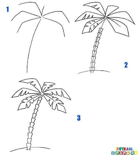 How To Draw A Tree (Step By Step Image Guides) Draw A Palm Tree, Ako Kresliť, Palm Tree Drawing, Tree Drawing, Art Drawings For Kids, Drawing Lessons, Step By Step Drawing, Doodle Drawings, Drawing Techniques