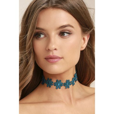 Lulus  Daisy Daze Teal Blue Lace Choker Necklace ($6) ❤ liked on Polyvore featuring jewelry, necklaces, blue, blue jewelry, teal necklace, daisy choker necklace, flower choker and lace necklace Necklaces Blue, Daisy Choker, Choker Necklace Online, Fields Of Flowers, Teal Necklace, Flower Necklaces, Lace Choker Necklace, Flower Choker Necklace, Blue Choker