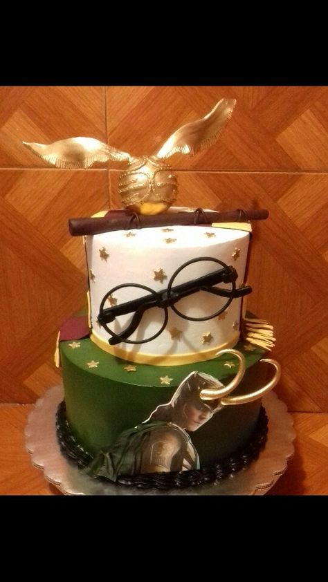 Cake harry potter & loki Loki Cake, Loki Party, Loki Birthday, Marvel Cakes, Harry Potter Desserts, Marvel Cake, 13 Birthday Cake, 13 Birthday, Cake Designs Images