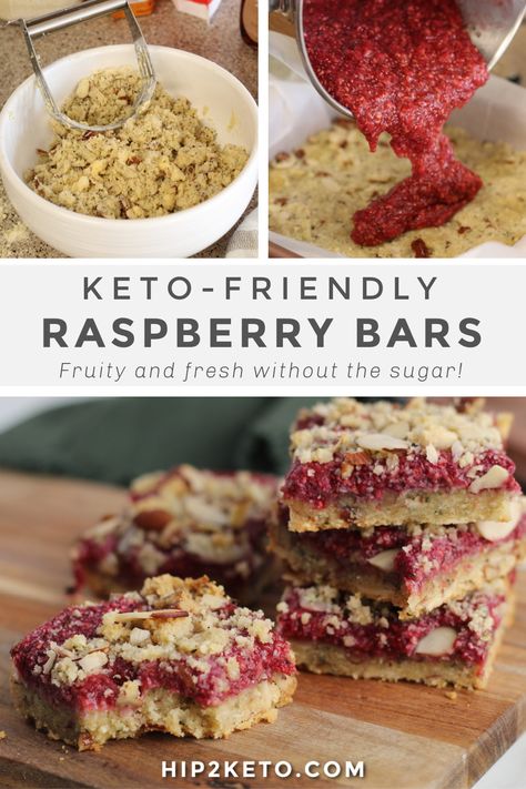 These chewy raspberry bars have the texture of a fig newton without all the sugar and carbs. You'll love the combination of the sweet and tart in one yummy bar! #keto #ketodesserts #lowcarb #glutenfree #sugarfree #sugarfreedesserts #ketorecipes #danish #crumble #ketodessertbars #lowcarbrecipes #glutenfreerecipes Keto Fig Newton, Raspberry Fig Bars, Rasberry Desserts Keto, Low Carb Raspberry Recipes, Sugar Free Raspberry Desserts, Keto Fig Recipes, Keto Raspberry Recipes, Raspberry Dishes, Keto Raspberry Desserts