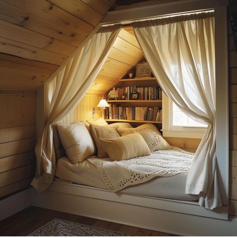 Round Window Reading Nook, Book Nook Bed, Reading Nook Daybed, Loft Bed Reading Nook, Window Bed Nook, Tiny Reading Nook, Cozy Reading Nook Ideas, Chic Reading Nook, Nook In Bedroom