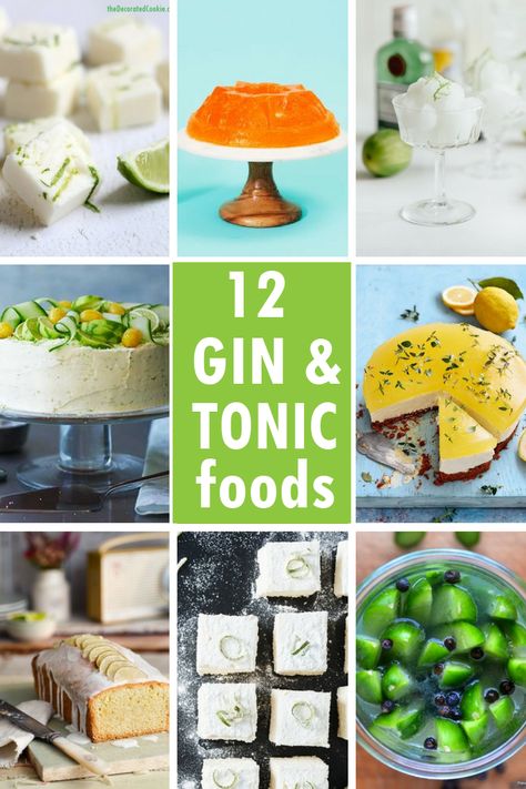 Gin and tonic food: A roundup of food and treats inspired by the gin and tonic cocktail. Recipes that use gin and tonic. #ginandtonic #foodideas #recipes Gin Dessert Recipes, Gin And Tonic Dessert, Gin Tonic Cake, Mayo Baked Chicken, Cucumber Gin And Tonic, Gin And Tonic With Cucumber, Appetizers Indian, Gin And Tonic Cupcakes, Fancy Gin And Tonic