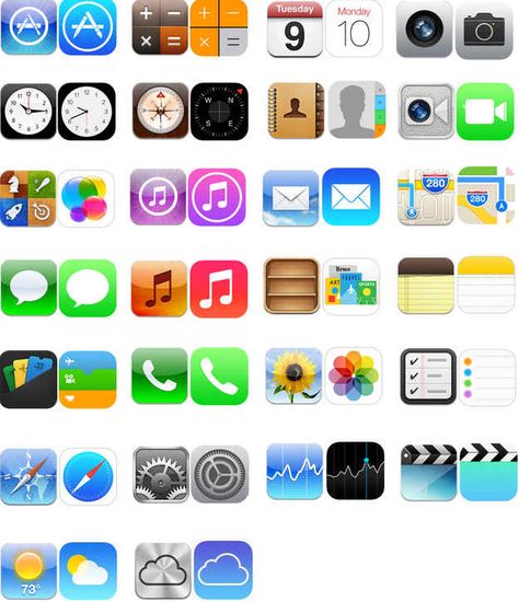 If you're looking for the old icons, here are some side-by-side comparisons of what they look like now. #ios7 Old App Logos, Ipad Logo, Logo Apps, Iphone Purple, Whatsapp Logo, Icon Iphone, Zestaw Ikon, Application Icon, Iphone 1