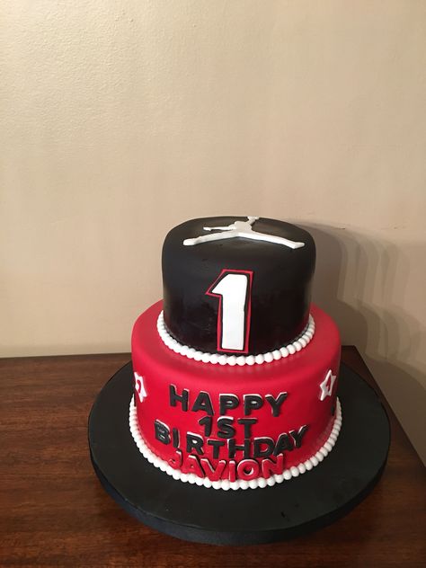 Air Jordan themed 1st birthday cake Jordan 1 First Birthday, Air Jordan Birthday Cake, Jordan Birthday Cake, Happy Birthday Jordan, Michael Jordan Birthday, Jordan Birthday, Jordan Cake, Jordan Year, 7th Birthday Cakes