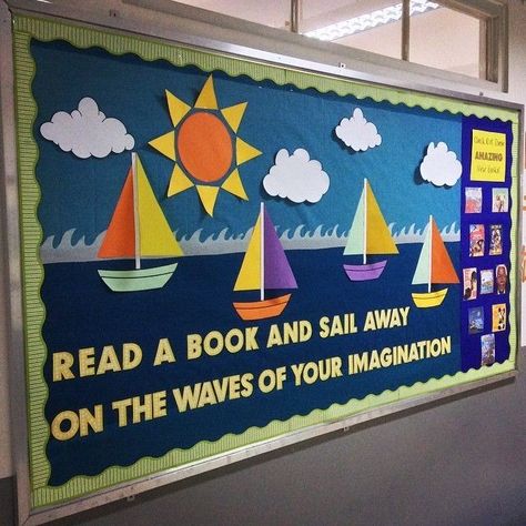 Soft Board Ideas For Preschool, Display Board For School, Library Soft Board Ideas, Softboard Ideas School, Creative Soft Board Ideas For School, English Display Board Ideas, Reading Bulletin Boards Kindergarten, School Library Board Decoration, Class Decoration Ideas Preschool Bulletin Boards