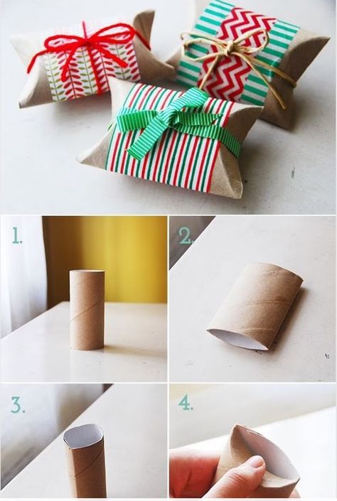 boite cadeau à partir d'un rouleau de papier toilette Joululahjat Diy, Hadiah Diy, Kraf Kertas, Cute Presents, Creative Gift Wrapping, Pillow Box, בר מצווה, Wrapping Ideas, Christmas Wrapping