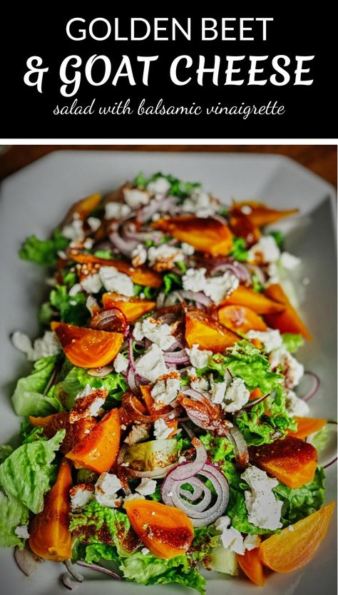 Golden Beet Salad, Beet Goat Cheese Salad, Golden Beets Salad, Beet Goat Cheese, Beets Recipes, Beet Salad Recipe, Misfits Market, Beet And Goat Cheese, Roasted Beet Salad