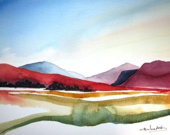 Voir Contemporary Landscapes par charlesash sur Etsy Southwest Colors, Abstract Watercolor Landscape, Watercolour Inspiration, Watercolor Projects, 수채화 그림, Watercolor Landscape Paintings, Easy Watercolor, Watercolor Inspiration, Watercolour Tutorials