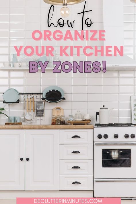 Want a more organized and efficient kitchen? Try kitchen zones! They're like designated areas for different tasks, making it easy to find what you need. Follow these simple tips to set up your kitchen zones and keep things tidy! How To Set Up Kitchen, Kitchen Placement Organization, Where To Put Things In Kitchen, Kitchen Zones Organizing, How To Organize A Kitchen, How To Organize Your Kitchen, How To Organize Kitchen, Where To Put Things In Kitchen Cabinets, Kitchen Where To Put Things