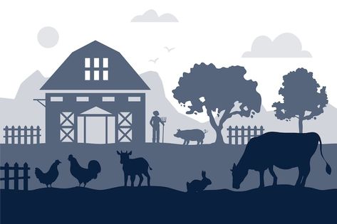 Farm Silhouette, Farm Vector, Animal Outline, Farm Village, Theater Design, Farm Field, Project Work, Silhouette Painting, Silhouette Clip Art