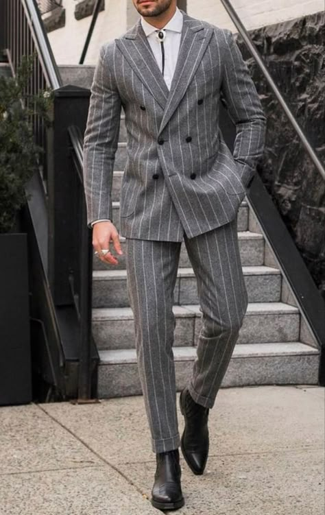 Blue And Gray Suits For Men, Gray Pinstripe Suit Men, Grey Pin Stripe Suit Men, Grey Striped Suit Men, Men Gray Suit Outfit, Grey Pinstripe Suit Men, Grey Double Breasted Suit Men, British Suits Men, Grey Suit Men Combination