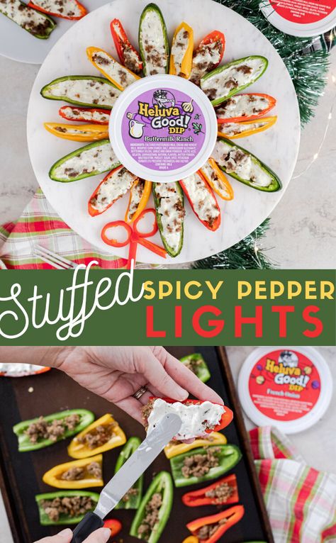 Spicy Stuffed Pepper Holiday Lights | Elle Talk Heluva Good Dip Recipe Meals, Heluva Good Dip Recipe, Christmas Roast Recipes, Holiday Chicken Recipes, Keto Meats, Best Dip Recipes, Holiday Entertaining Food, Christmas Roast, Peppermint Recipes