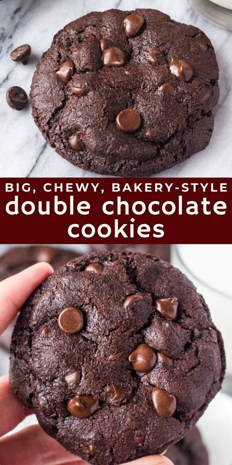 Double Choc Chip Cookies, Resepi Biskut, Double Chocolate Chip Cookies, Double Chocolate Cookies, Soft Bakes, Chocolate Cookie Recipes, Cookies Chocolate, S'mores, Best Cookie Recipes