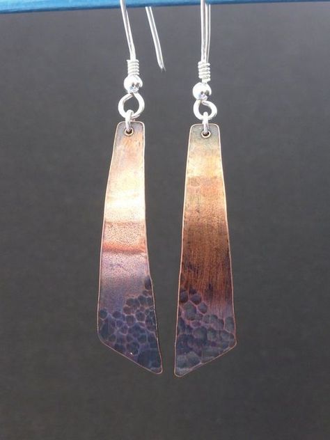 Copper Sheet Jewelry, Cooper Earrings, Hammered Metal Jewelry, Penny Jewelry, Copper Earrings Handmade, Top Earrings, Hammered Copper Earrings, Silversmithing Jewelry, Teacher Projects