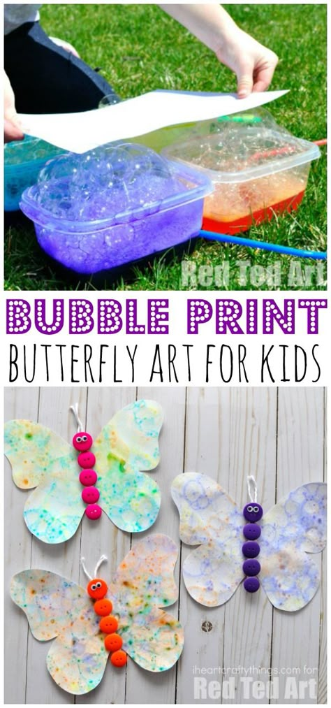 Bubble blowing art is a great way to engage the kids with art this summer. Then turn your artwork into a beautiful butterfly craft. Fun summer kids craft. Butterfly Crafts For Kids, Bubble Crafts, Bubble Activities, Art Butterflies, Bubble Blowing, Art Papillon, Summer Crafts For Kids, Bubble Art, Butterfly Crafts